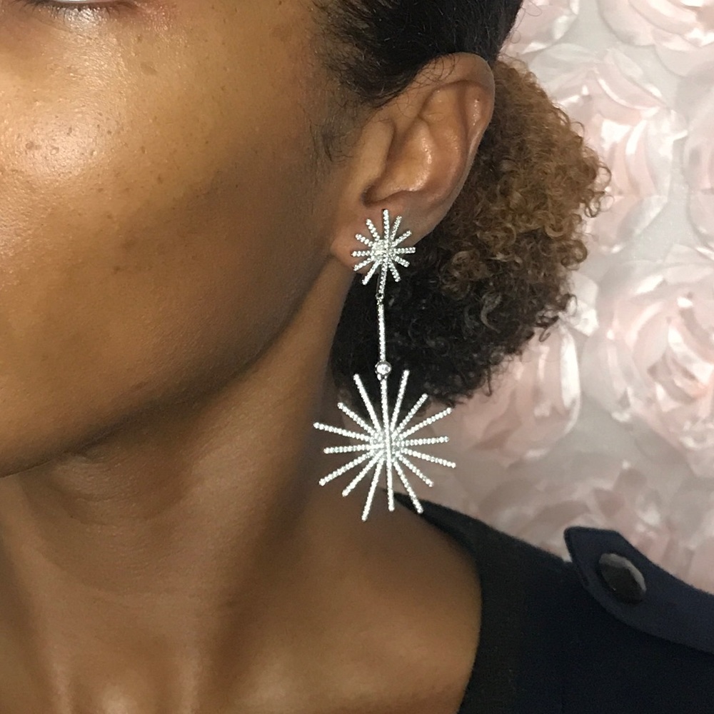 New Sterling Silver, Starburst CZ Earrings